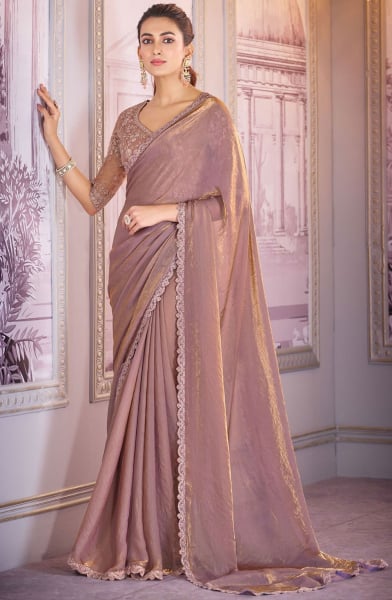 Rose Gold Embroidered Satin Organza Designer Saree