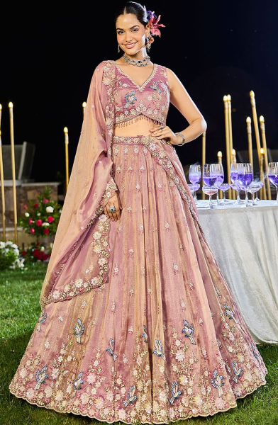 Rose Gold Embroidered Tissue Readymade Lehenga Choli