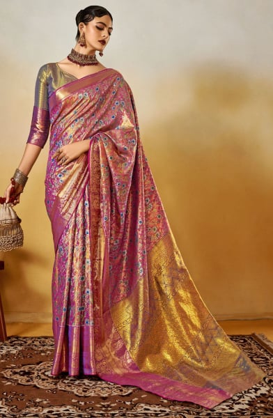 Rose Gold Woven Pure Handloom Dharmavaram Silk Saree