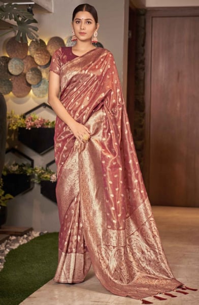 Rose Gold Woven Silk Saree