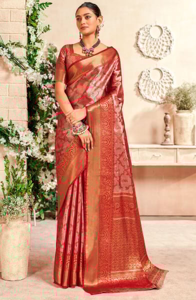 Rose Gold Woven Soft Silk Saree