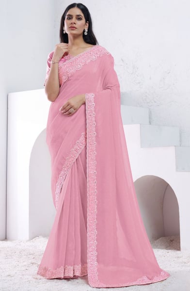 Rose Pink Heavy Designer Saree
