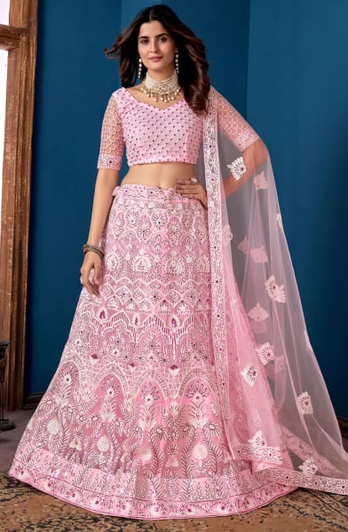 Rose Pink Heavy Wedding Wear Lehenga Set