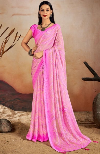 Rose Pink Printed Chiffon Casual Saree