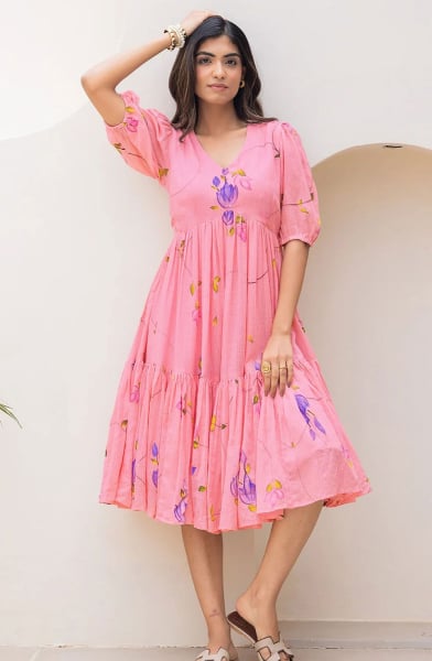 Rose Pink Printed Kota Checks Plus Size Kurti