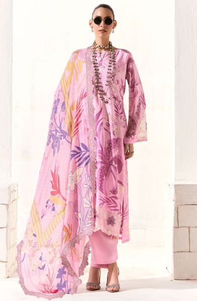 Rose Pink Pure Muslin Plus Size Pant Kameez
