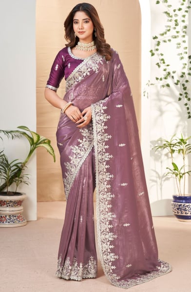 Rose Taupe Embroidered Silk Designer Saree