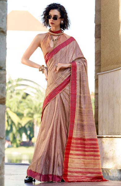 Rose Taupe Pure Handloom Katan Saree