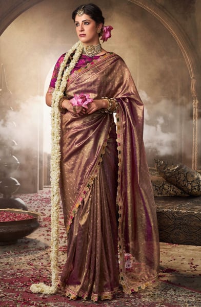 Rose Taupe Pure Tissue Designer Saree
