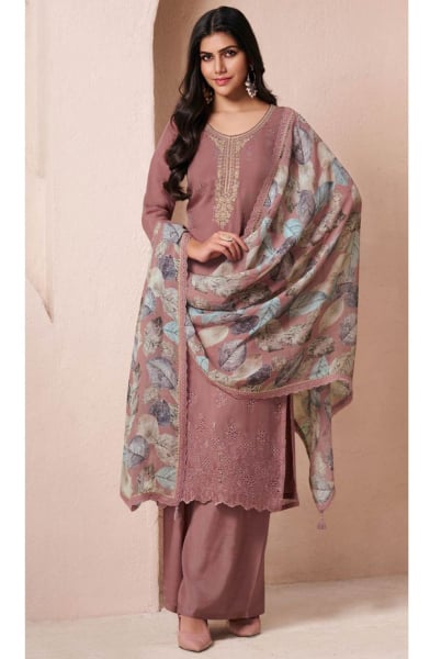 Rose Taupe Schiffli Work Organza Palazzo Kameez