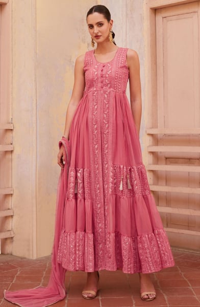 Rouge Pink Designer Pant Kameez Suit