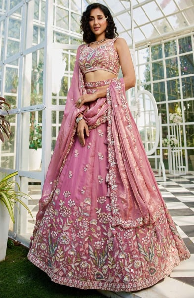 Rouge Pink Net Heavy Designer Lehenga Choli Set for Wedding