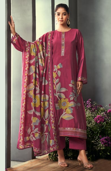 Rouge Pink Pure Viscose Embroidered Plus Size Suit