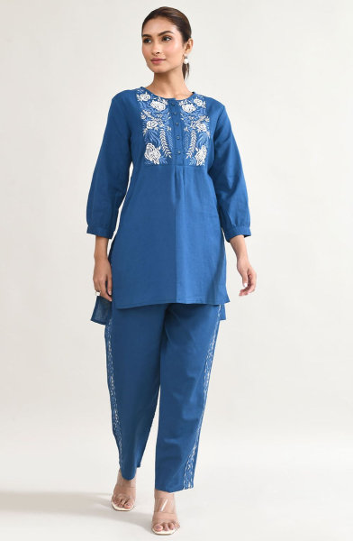 Royal Blue Cotton Linen Co-Ord Set
