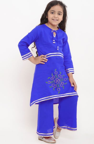Royal Blue Cotton Rayon Readymade Suit for Girls