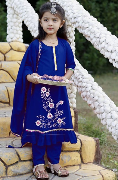 Royal Blue Cotton Readymade Suit for Girls