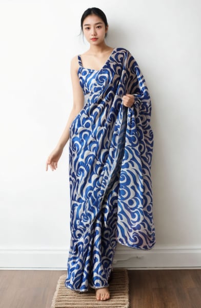 Royal Blue Digital Printed Party Wear Saree