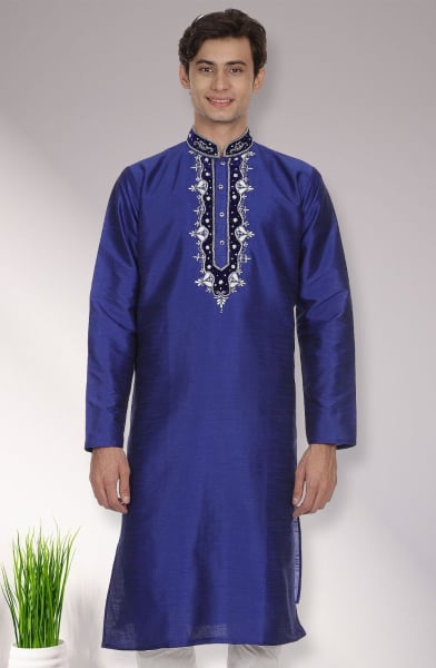 Royal Blue Dupion Silk Men Plus Size Kurta