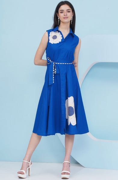 Royal Blue Embroidered Poplin Frock