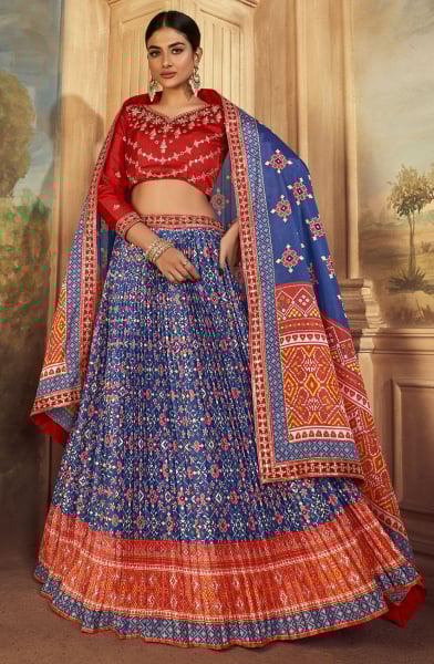 Royal Blue Flared Gaji Silk Lehenga Choli for Ceremonial