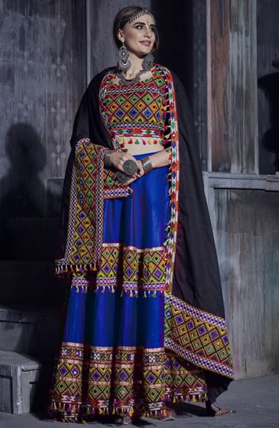 Royal Blue Gamthi Work Cotton Chaniya Choli for Festival