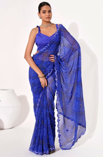 Royal Blue Georgette Partywear Saree