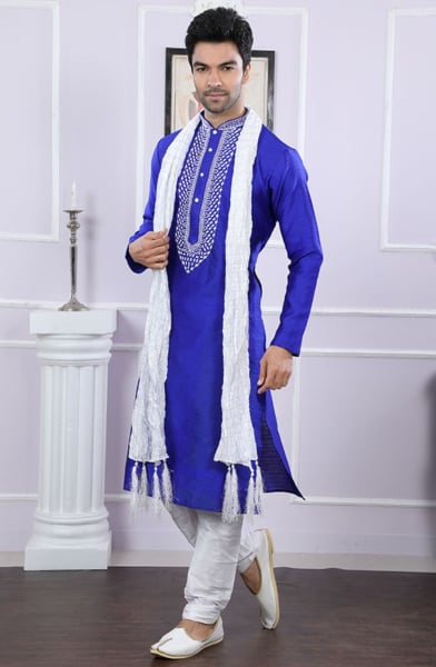 Royal Blue Jacquard Kurta Set for Wedding