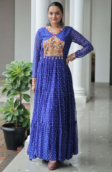 Royal Blue Kutchi Work Faux Georgette Gown