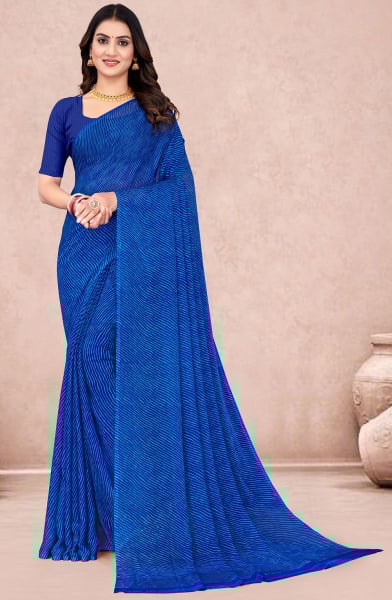 Royal Blue Leheriya Print Chiffon Saree