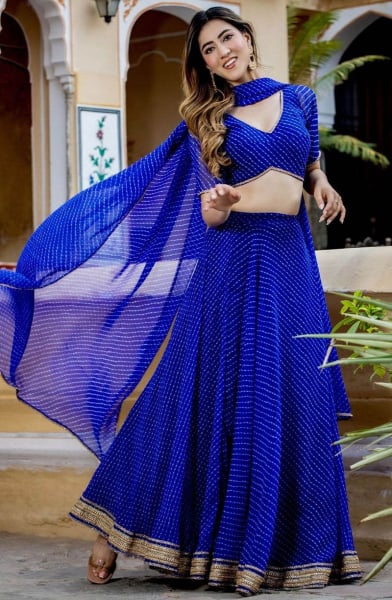 Royal Blue Leheriya Print Georgette Lehenga Choli