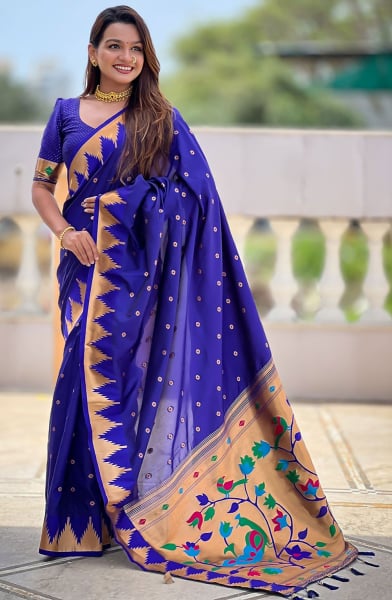 Royal Blue Meenakari Weaving Paithani Silk Saree