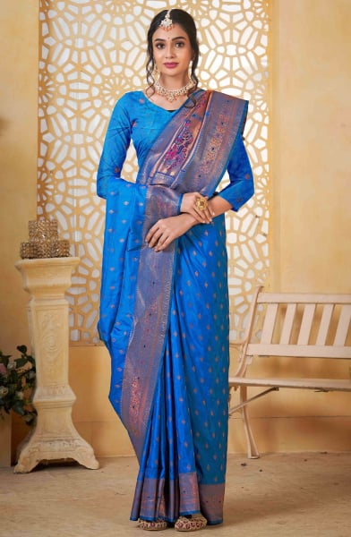 Royal Blue Paithani Silk Saree with Jacquard Work