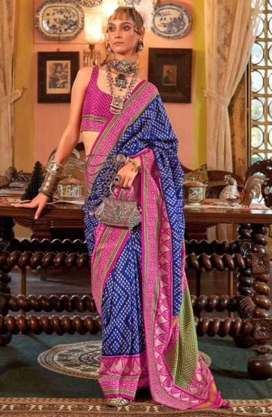 Royal Blue Patola Design Viscose Silk Saree