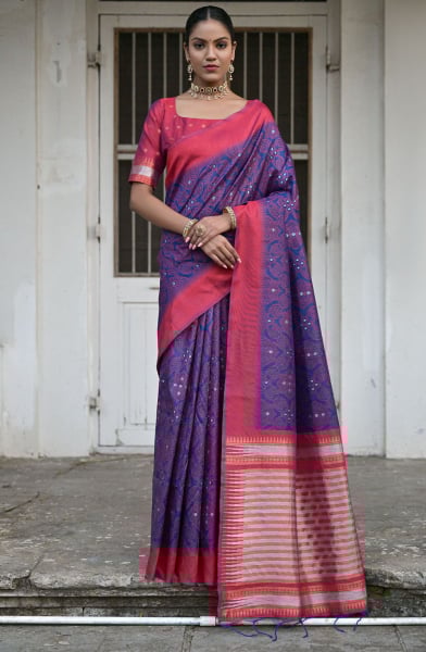 Royal Blue Raw Silk Zari Woven Saree