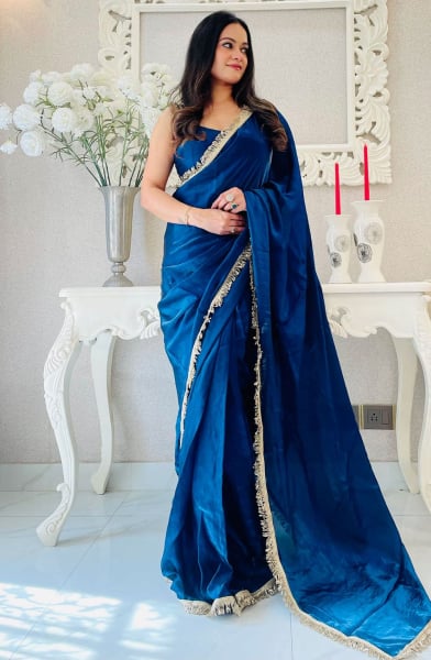 Royal Blue Satin Party Wear Saree