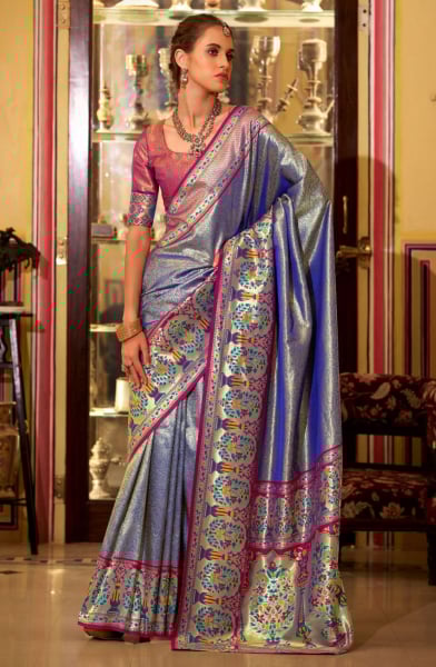 Royal Blue Soft Tissue Silk Zari Woven Saree