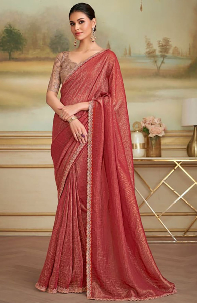 Rust Gold Heavy Designer Saree for Ceremonial