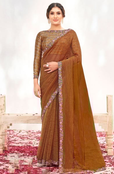 Rust Heavy Designer Saree for Ceremonial