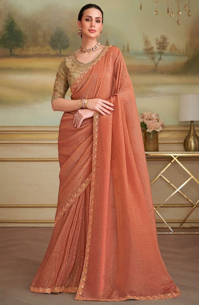 Rust Orange Heavy Designer Saree for Ceremonial