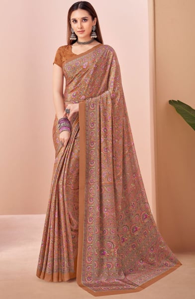 Rust Orange Printed Crepe Casual Saree