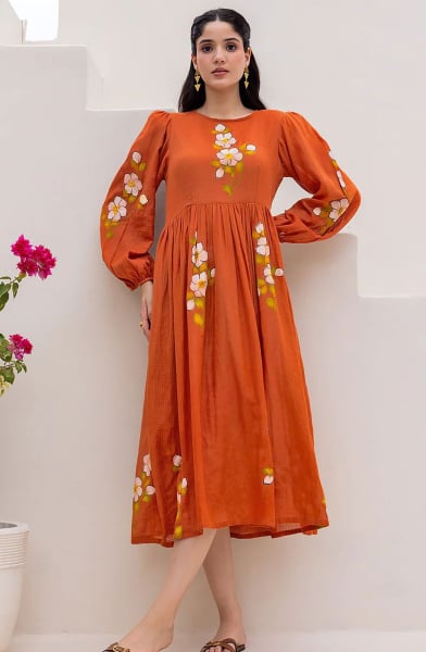 Rust Orange Printed Kota Checks Plus Size Kurti
