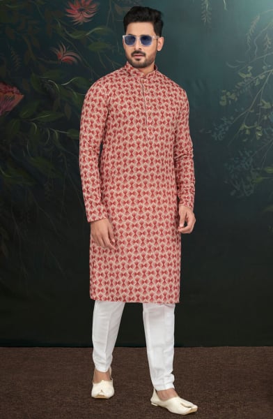 Rust Printed Rayon Kurta