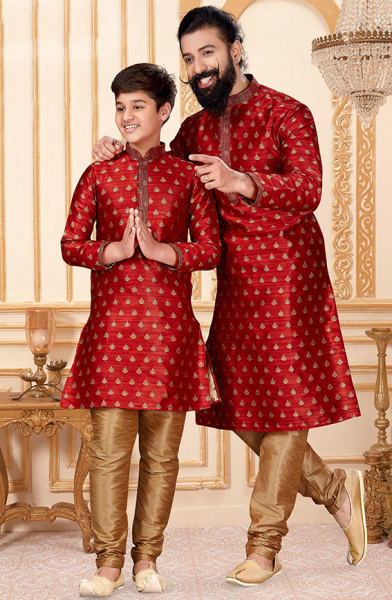 Rust Red Father Son Kurta Set Combo