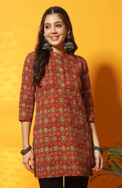 Rust Red Printed Cotton Tunic