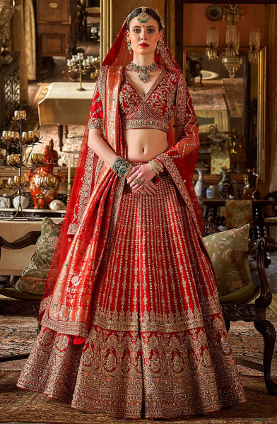 Sabyasachi Inspired Rani Pink Embroidered Silk Bridal Lehenga Choli