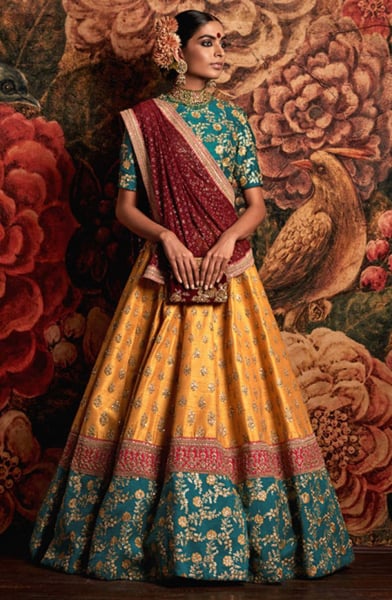 Sabyasachi Inspired Mustard Yellow Banarasi Partywear Silk Lehenga Choli