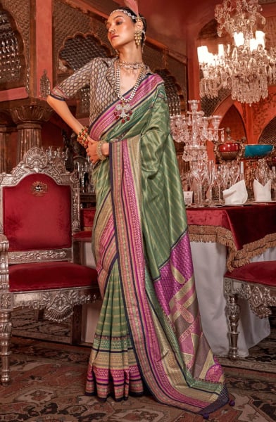 Sage Green Embellished Silk Saree for Ceremonial