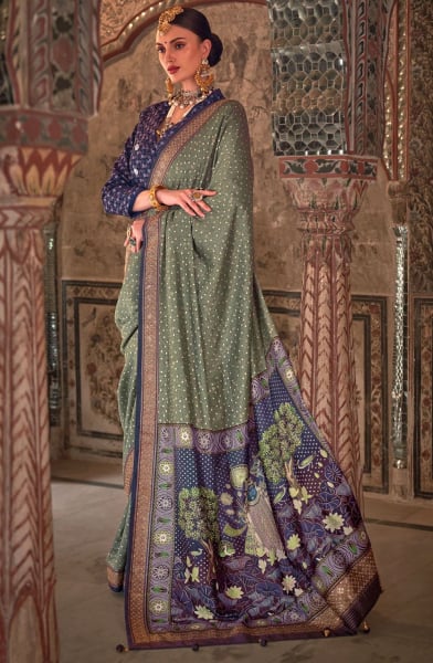 Sage Green Embellished Viscose Silk Saree