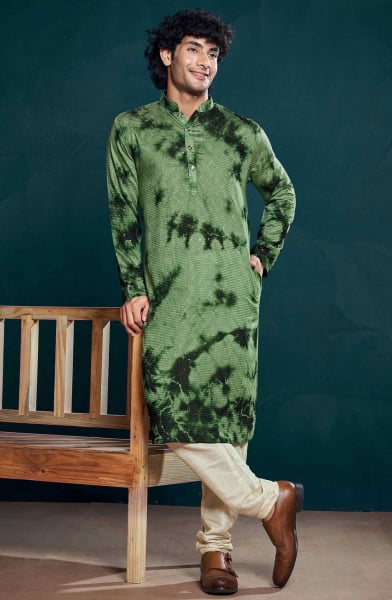 Sage Green Sequined Viscose Men Kurta Set