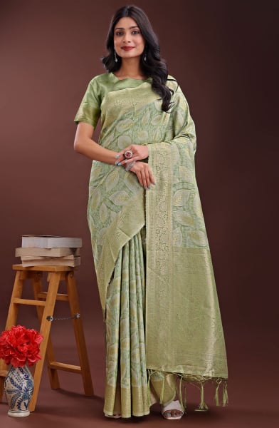 Sage Green Weaving Design Cotton Saree